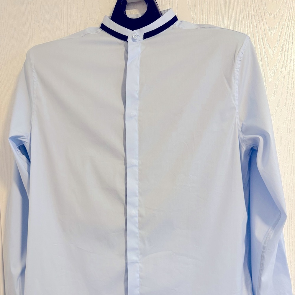 H&M Mens Chinese Collar Light Blue Long Sleeve Size L NWT